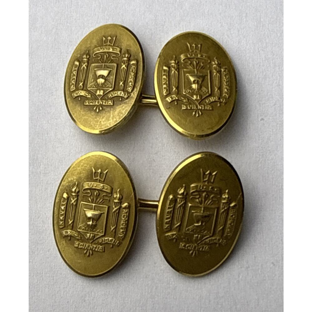 1930’S KREMENTZ U.S. NAVAL ACADEMY”EX SCIENTIA TRIDENS”14K ROLLED GOLD CUFFLINKS